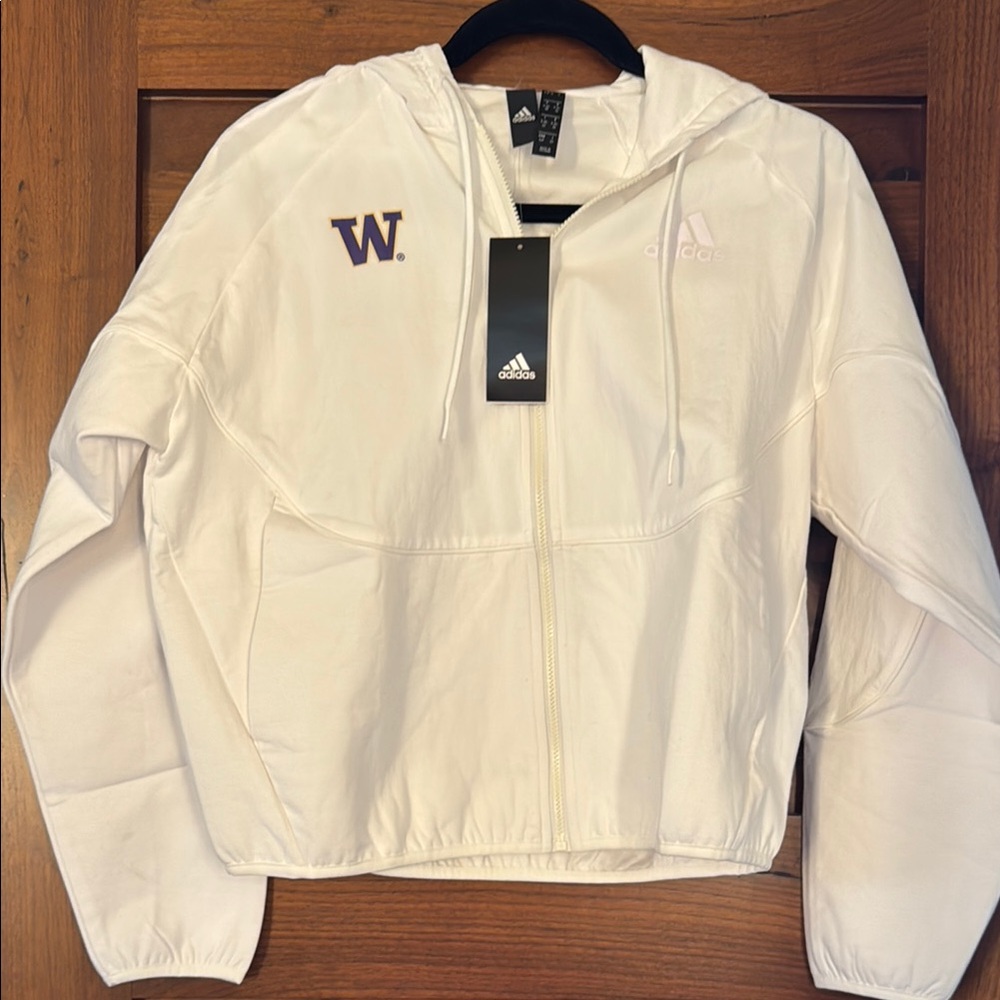 Adidas White Hooded Jacket with W Emblem